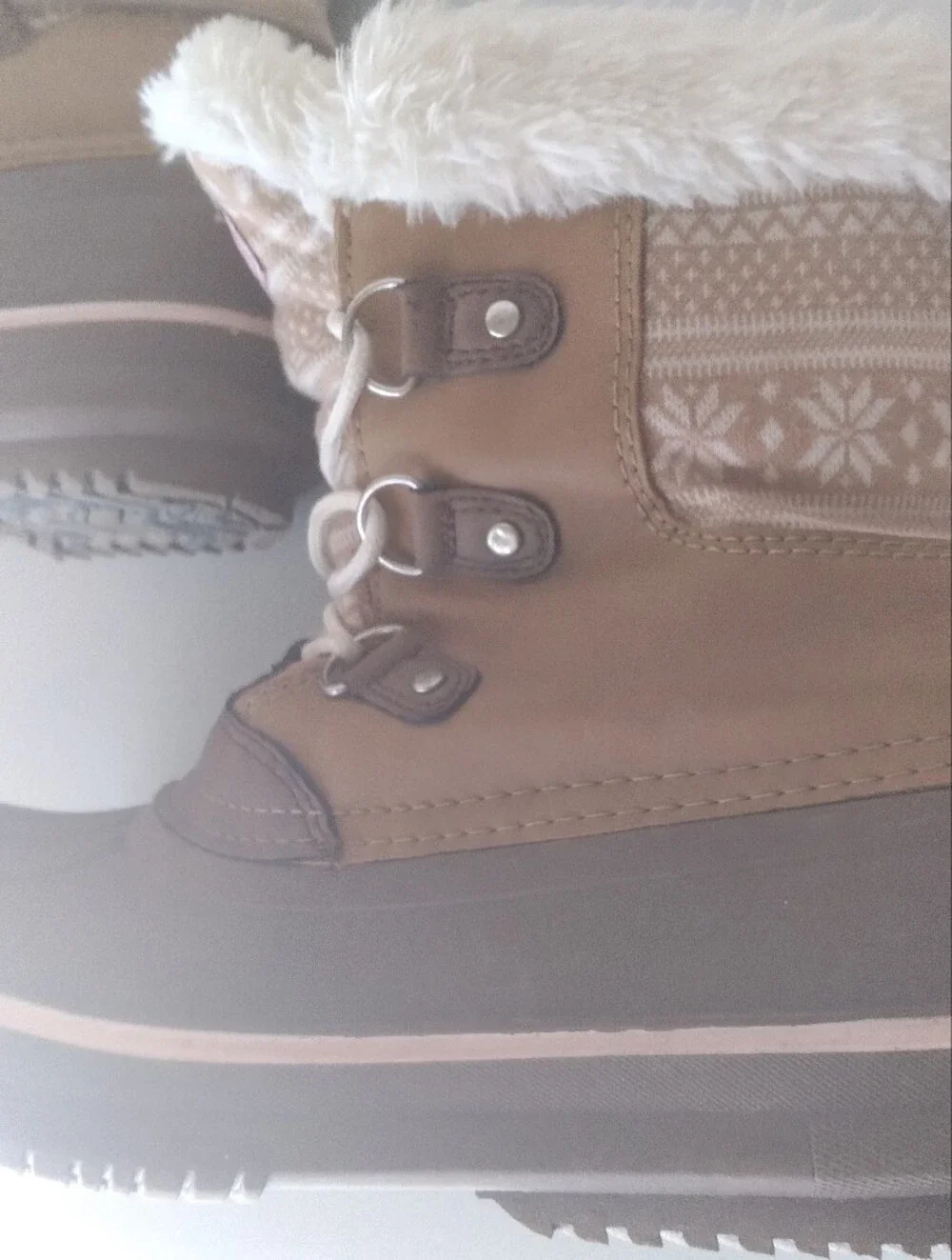London Fog Brown and Pink Faux-Fur Winter Lace-Up Boots